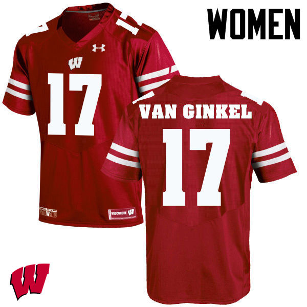Women Winsconsin Badgers #17 Andrew Van Ginkel College Football Jerseys-Red - Click Image to Close